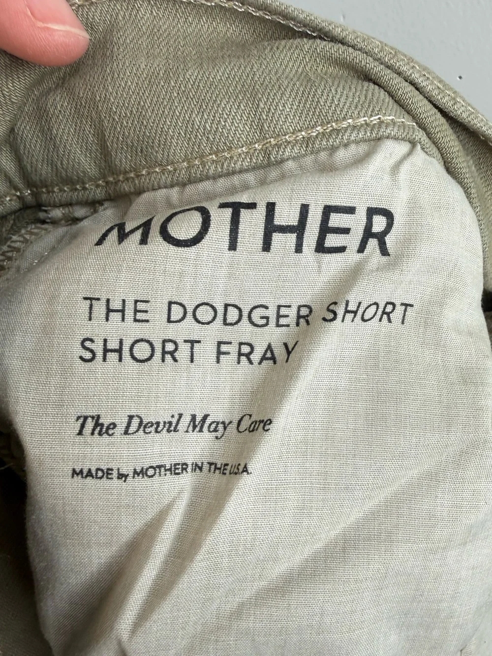 MOTHER The Dodger Short Fray Olive Green Denim Shorts Size 27 Made in USA